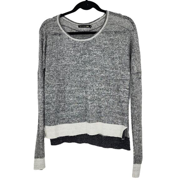 Rag and Bone Jeans Gray Black White Open Knit Linen Blend Sweater Size Small - Picture 1 of 5